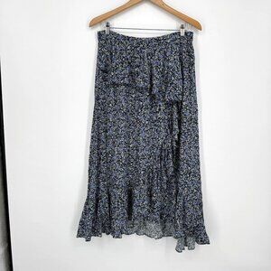 Yumi Kim Floral Maxi Skirt Womens‎ Size L Ruffle Tulip Hem Flowy Rayon Tiered